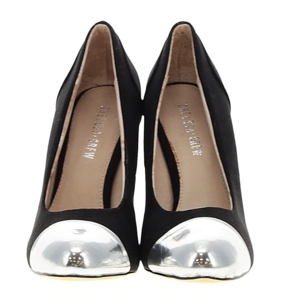 Chelsea Crew Black and Metallic Silver Heels Sz 8m - Like new!